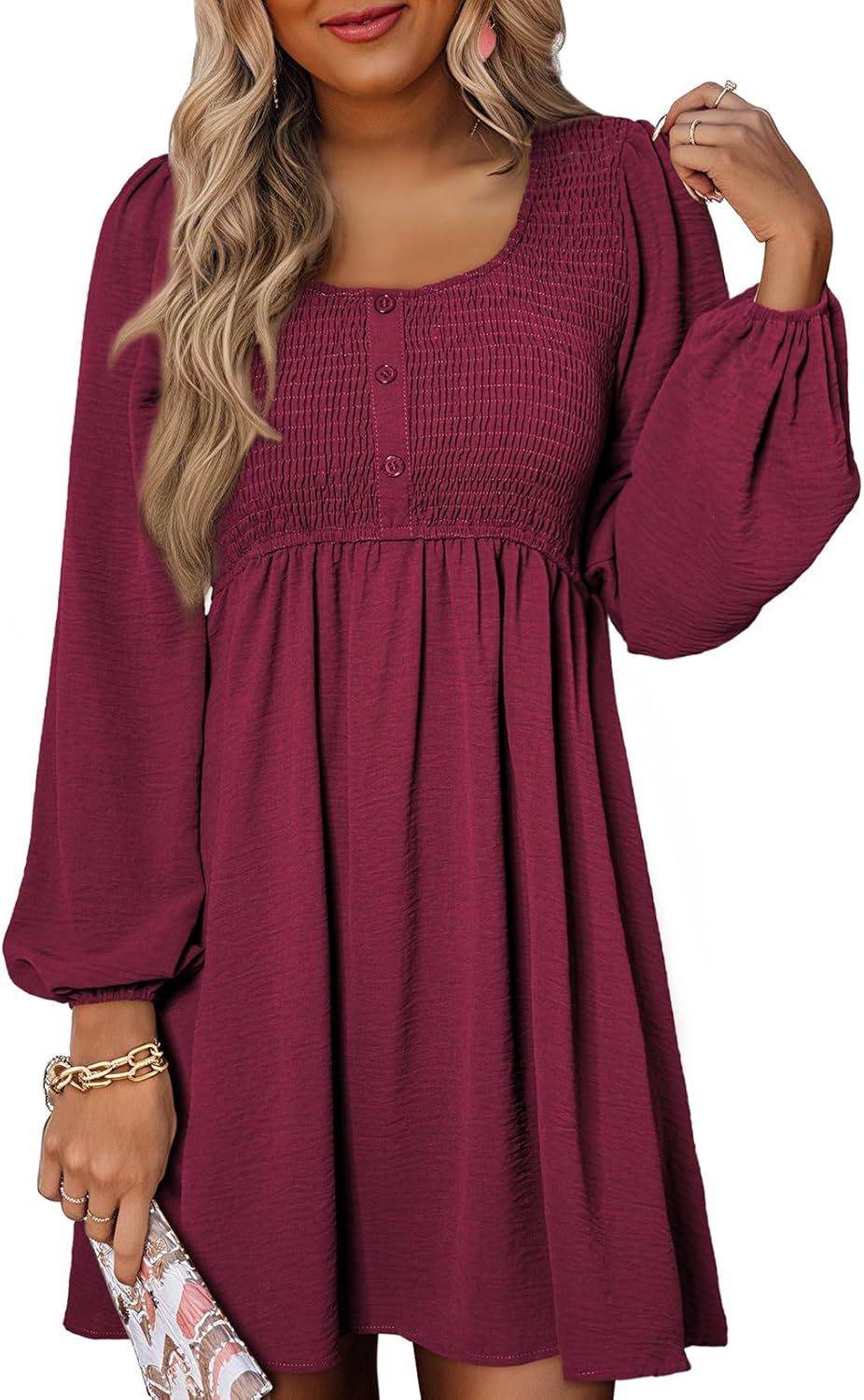 Long Sleeve High Waist A- Line Mini Dress - Velora