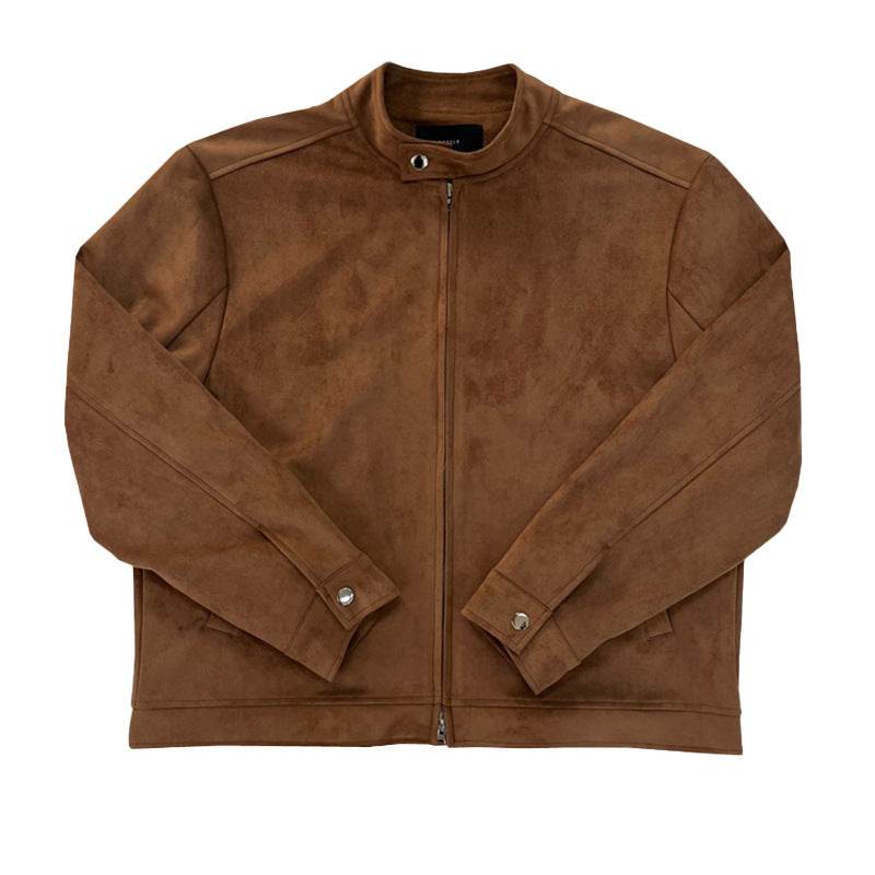 Brown Maillard Stand-up Collar Jacket - Velora