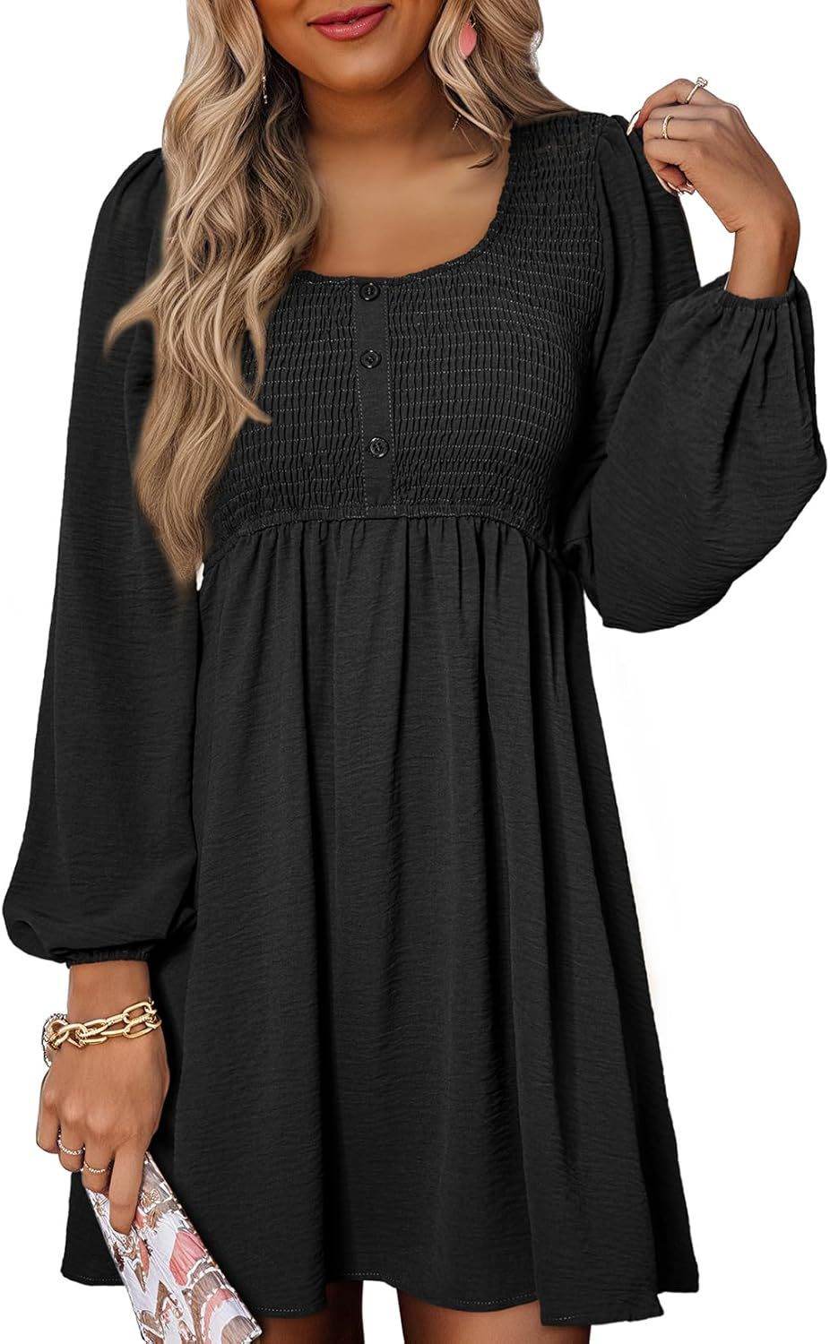 Long Sleeve High Waist A- Line Mini Dress - Velora