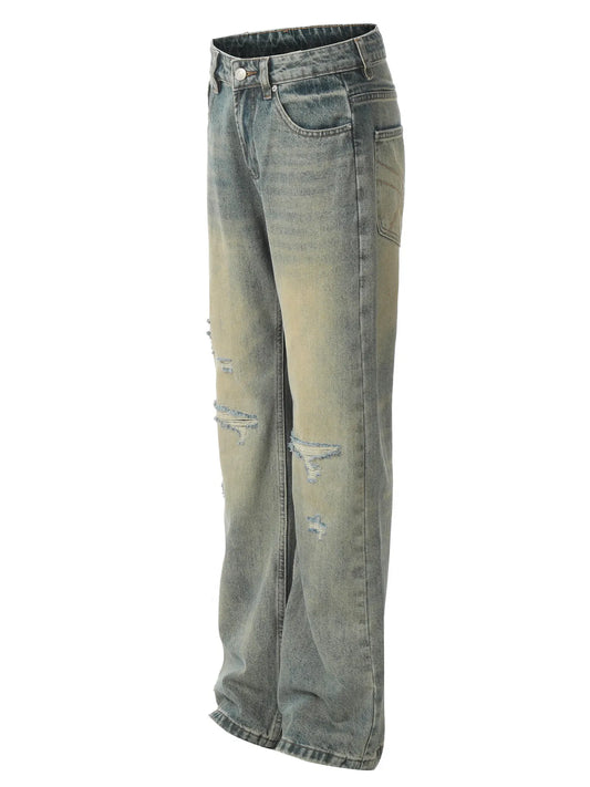 Men's Distressed High-Waist Straight Leg Jeans - Velora