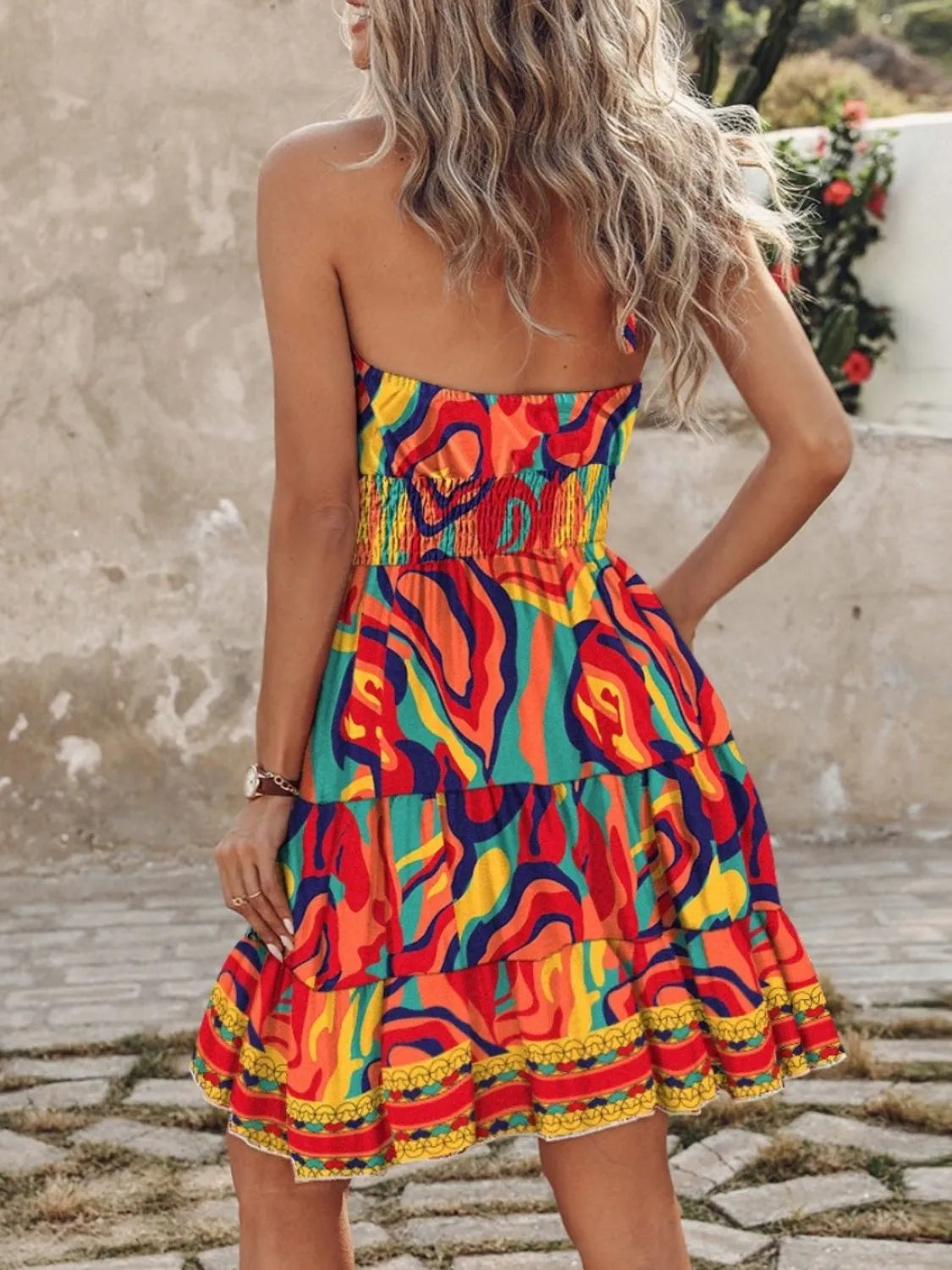 Paisley Print Halter Neck Mini Dress - Velora