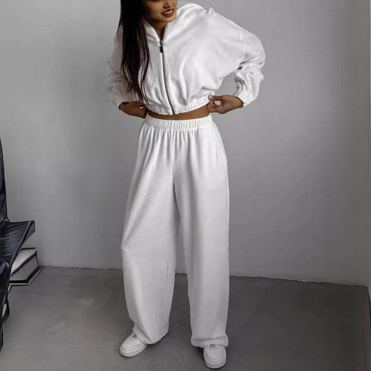 Women's Fashion Casual Loose-fitting Hoodie Stand Collar Sweater Two-piece Suit - Velora