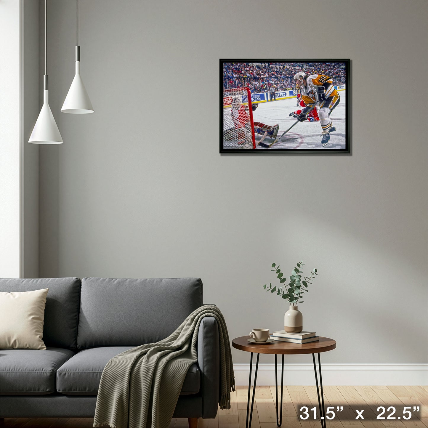 Mario Lemieux 20x29 Canvas Framed Penguins vs Capitals-H