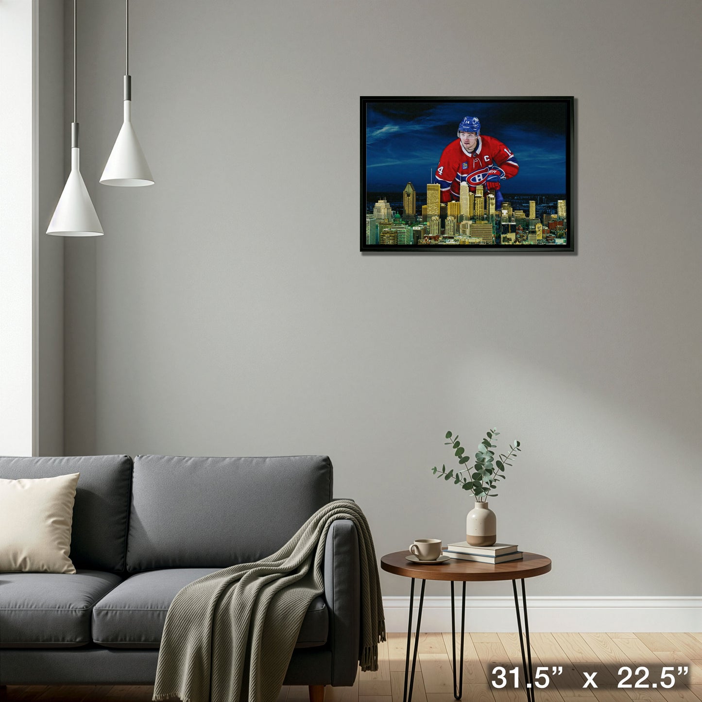Nick Suzuki 20x29 Framed Canvas Canadiens Skyline