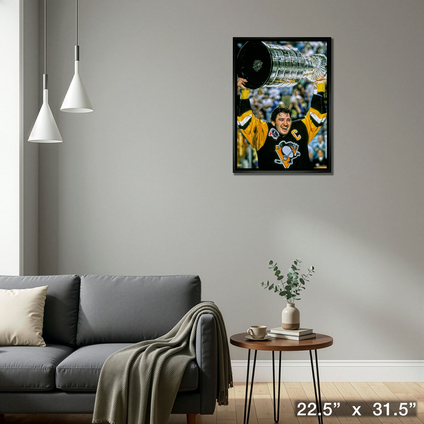 Mario Lemieux Pittsburgh Penguins Framed 20x29 Raising Cup Canvas