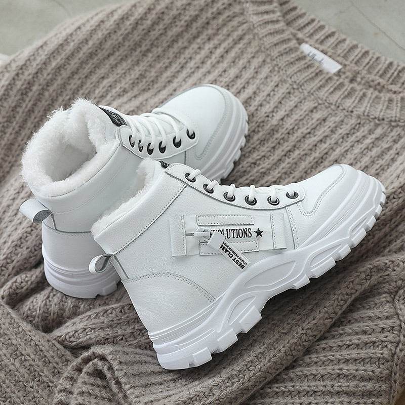 Fleece Lace-up Boots Winter Warm Short Plush High-top Shoes - Velora