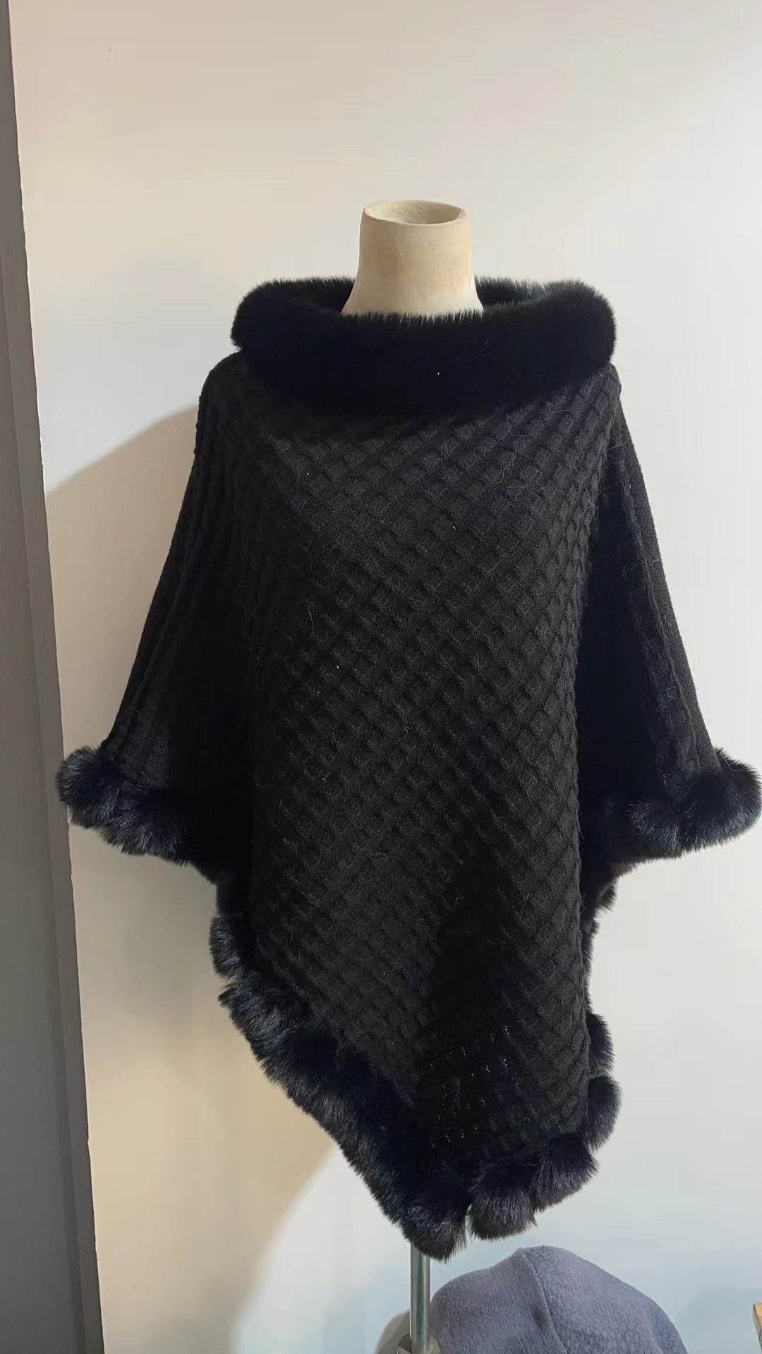 Rex Rabbit Fur Collar Shawl Cape Luxury Fur Cape Wraps Shawl Autumn Winter Fashion Graceful Cloak Outerwear Women Party Wedding Dress - Velora