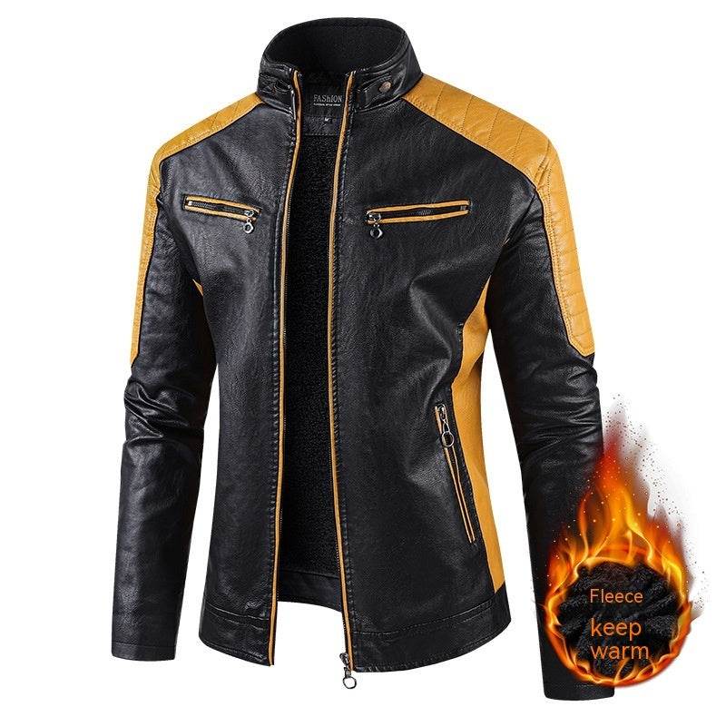 European Size Autumn And Winter Leisure Leather Men's Coat Fleece-lined - Velora