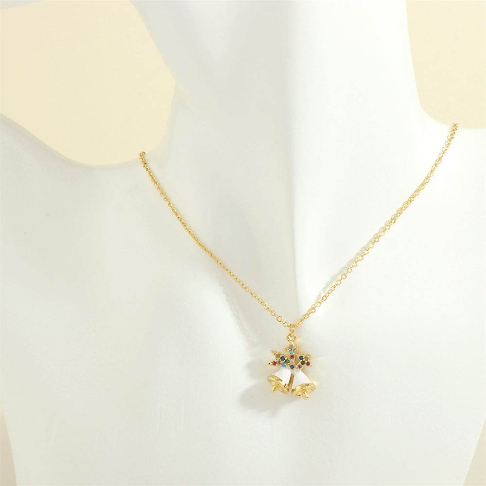 Christmas Tree Santa Claus Elk Snowman Oil-drop Necklace With Colored Rhinestones Ins Festival Clavicle Chain Necklace For Women Jewelry - Velora