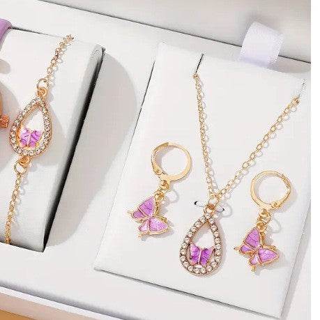 4PCS Set Luxury Women Butterfly Necklace Bracelet Earrings Drop Oil Diamond Jewelry For Girl Gift Jewelry Fashion Jewelry Set - Velora
