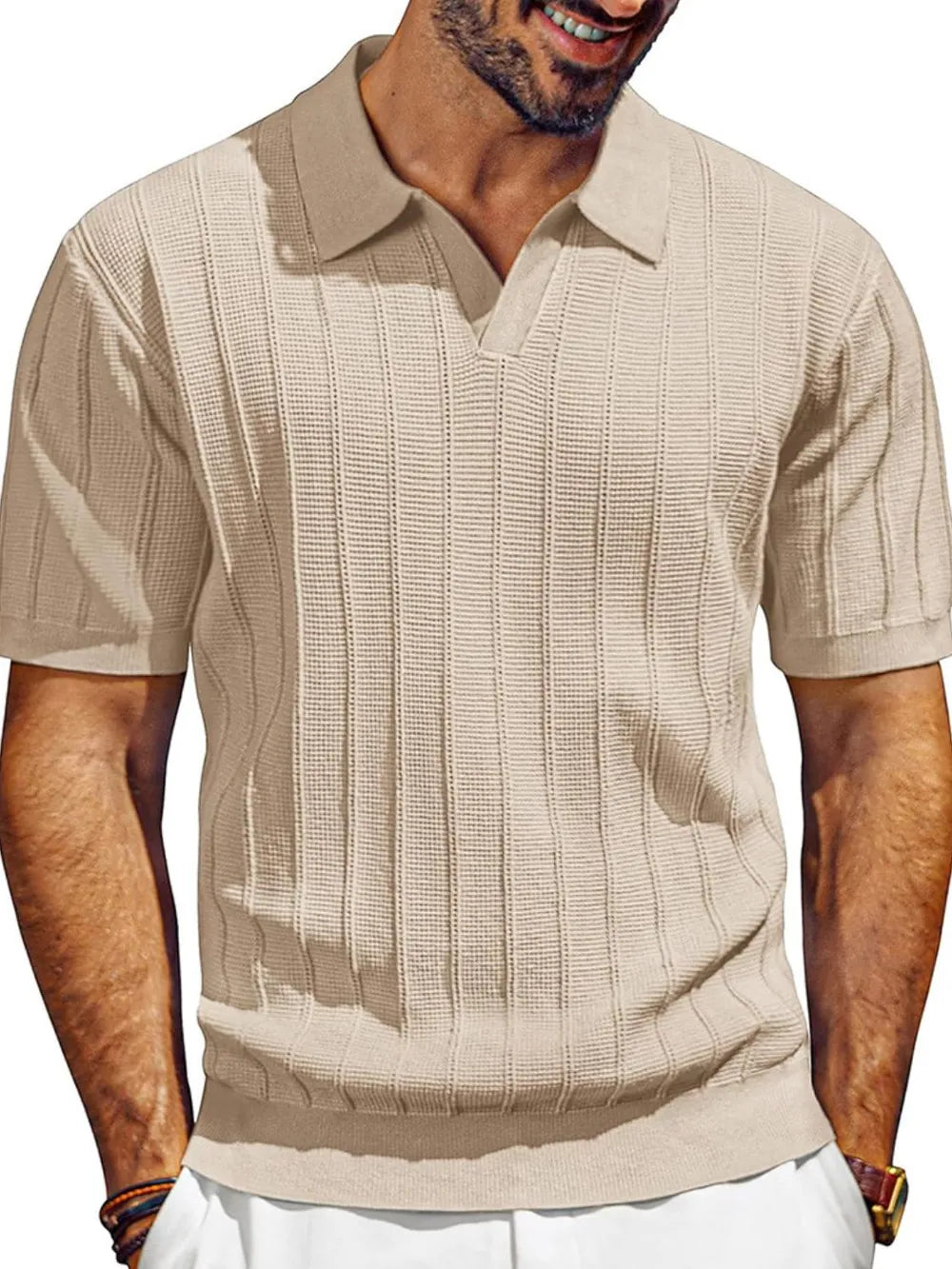Men's Full Size Textured Collared Neck Short Sleeve Polo Plus Size - Velora