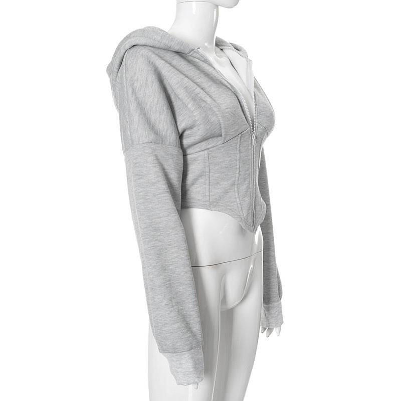 Zipper Hoodie Cardigan Y2K Ins Fashion Street Long Sleeve Corset Jacket Women Clothing - Velora
