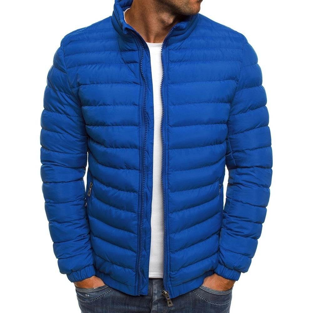 Men Jacket Zipper Solid Color Long Sleeves Pockets Coldproof Autumn Thicken Cotton Padded Overcoat For Outdoor - Velora