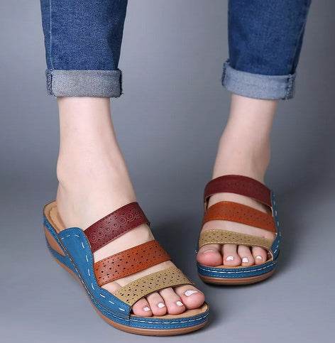 Large Size Women Hollow Out Rainbow Stitching Slippers - Velora
