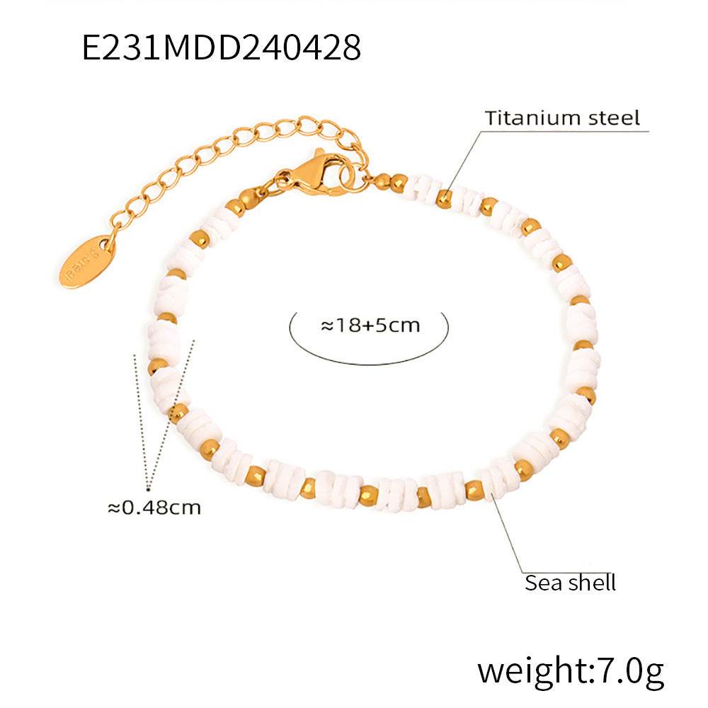 Light Luxury Shell Beaded Titanium Steel Plated Bracelet And Necklace Set - Velora
