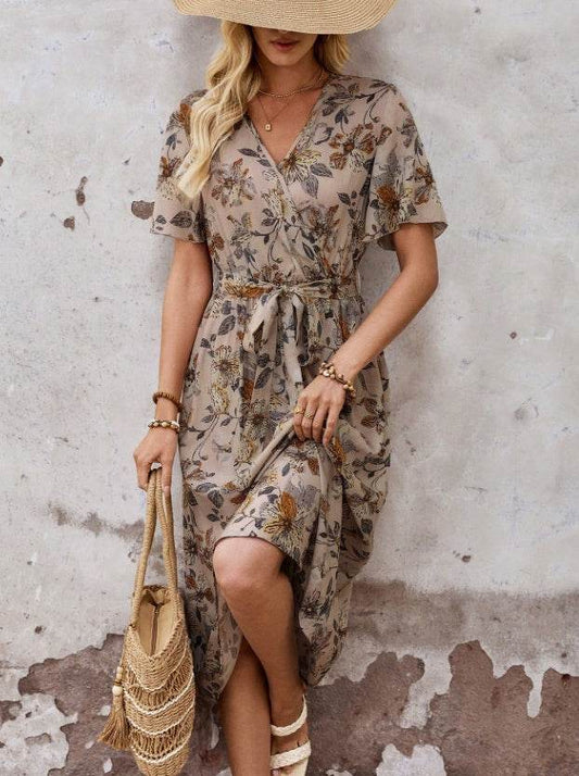 Summer Print Long Belt A-line Dress - Velora