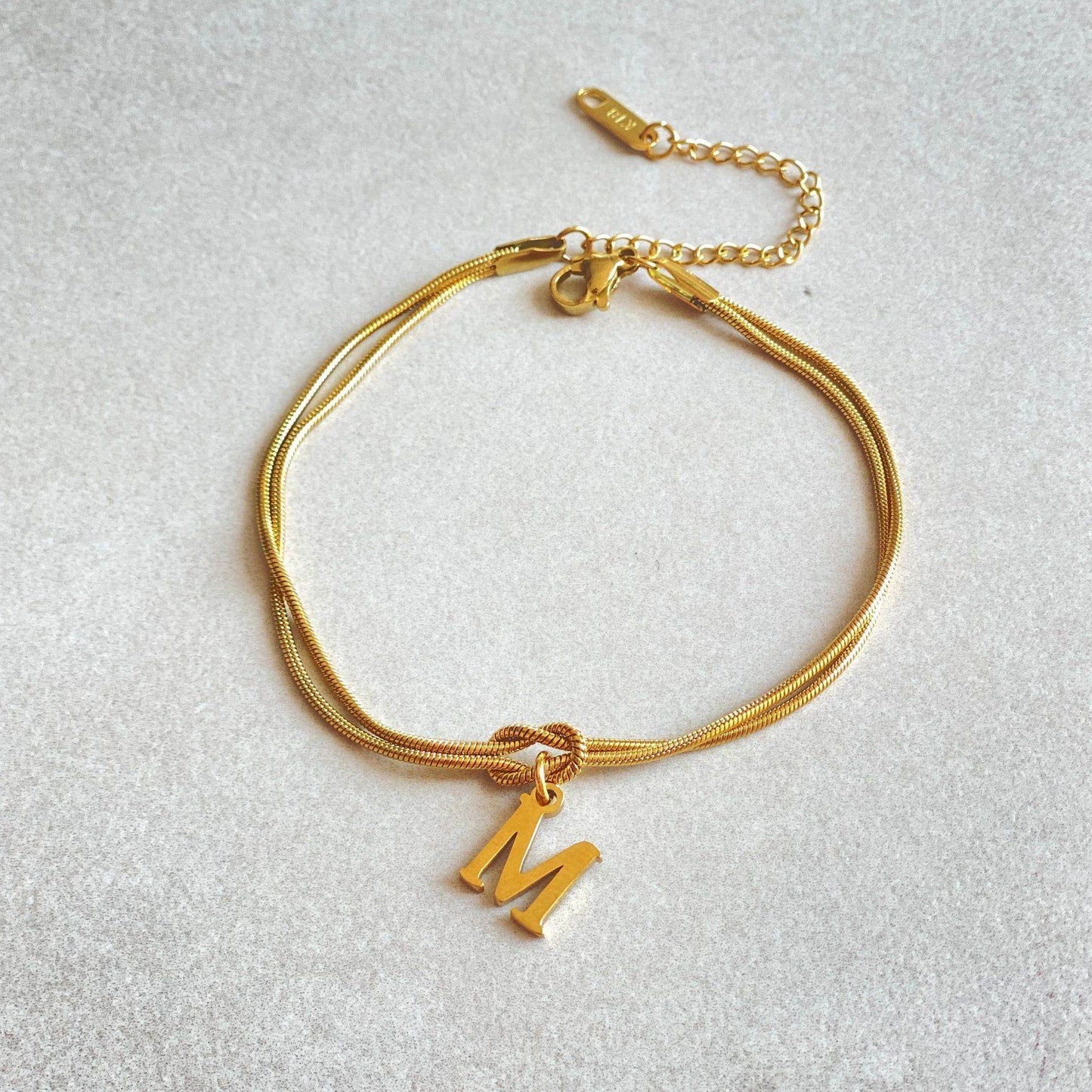 New Letter A-Z Love Knot Bracelets For Women Couple Gold Color Dainty Snake Chain Charm Bracelet Stainless Steel Jewelry Gift Valentine's Day Gifts - Velora