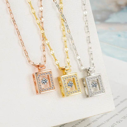 Valentines Day Gift Perfume Bottle Pendant Titanium Steel Necklace Korean Trend Zircon Luxury Female Necklace Charm Jewelry Gift Fashion Jewelry Woman - Velora