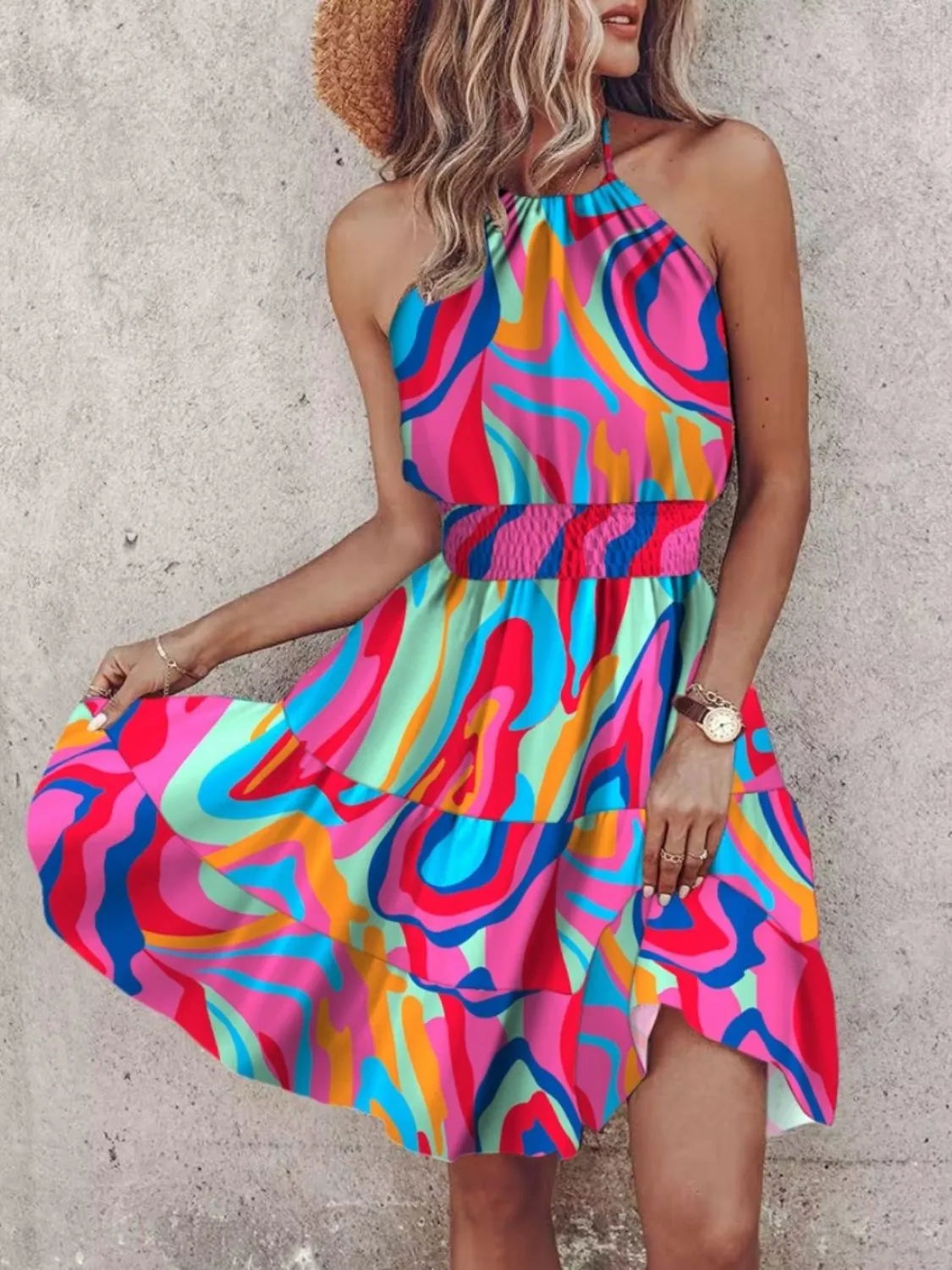 Paisley Print Halter Neck Mini Dress - Velora