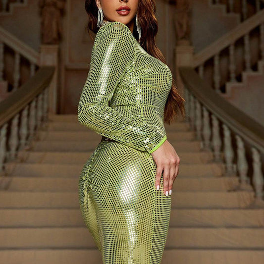 Slim Fit Long Sleeve Backless Party dress Sequined Evening Dress