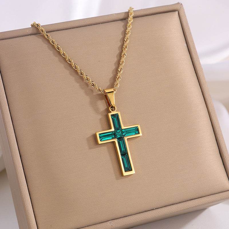 Fashion Jewelry European And American Ing Style Diamond Cross Necklace Unique No Color Fading - Velora