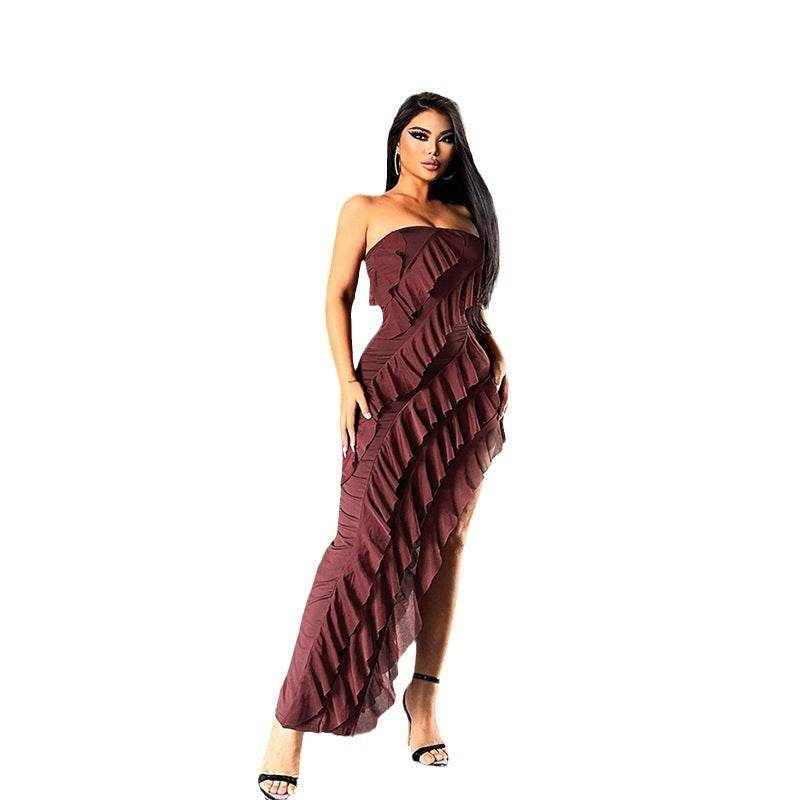 2024 Summer Trend Skinny Women's Fashion Tube Top Backless Split Tassel Dress Birthday Party Clubwear - Velora