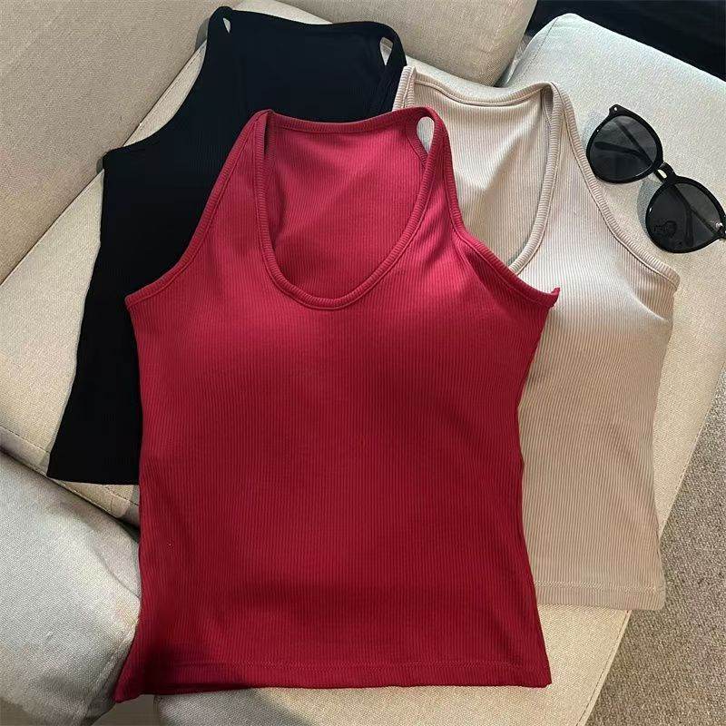 Hanging Neck Pure Want Beauty Back Solid Color Wrapped Chest Tube Top Bottoming Inner Fixed Cup - Velora