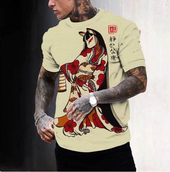 3D Printed Ukiyo-e T-shirt Men's Round Neck Short Sleeve - Velora