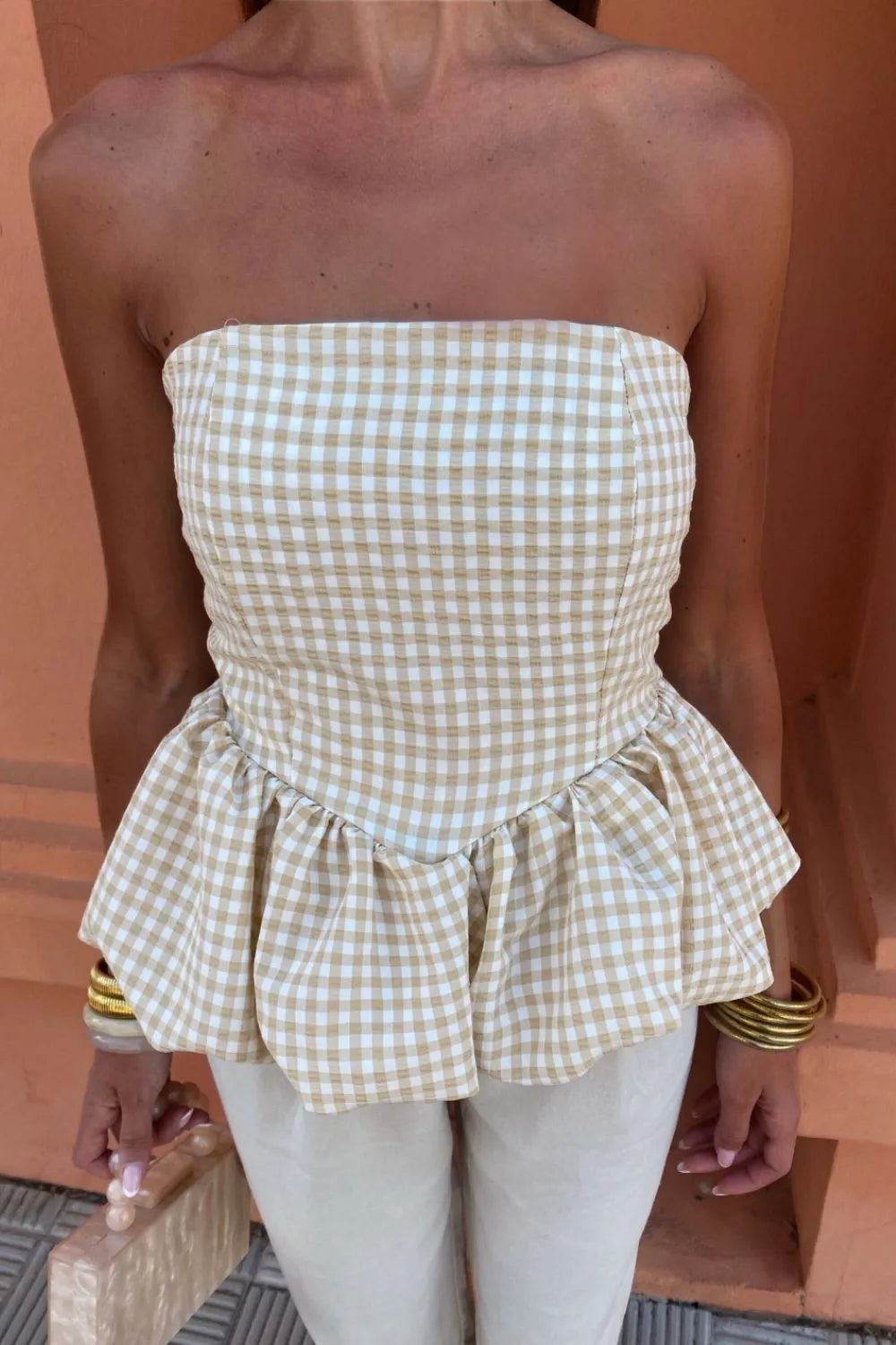 Smocked Back Bubble Hem Tube Top - Velora