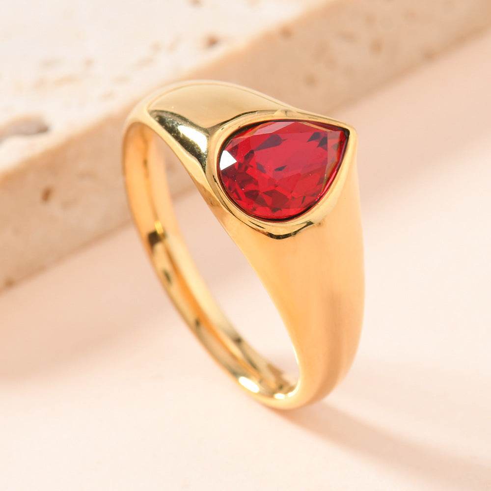 Colorful Rhinestone Rings Fashion Personality Teardrop-shaped Ring For Women Jewelry - Velora