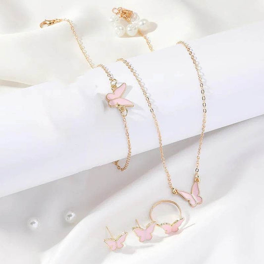 5PCS Fashion Butterfly Pendants Necklace Earrings Ring Bracelet Sets For Women Jewelry Set Bridal Wedding Jewelry Gift - Velora