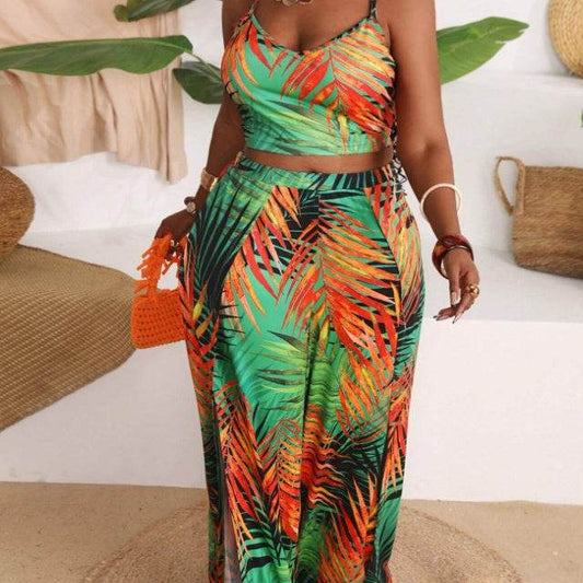 Plus Size Vacation Print Short Sets - Velora
