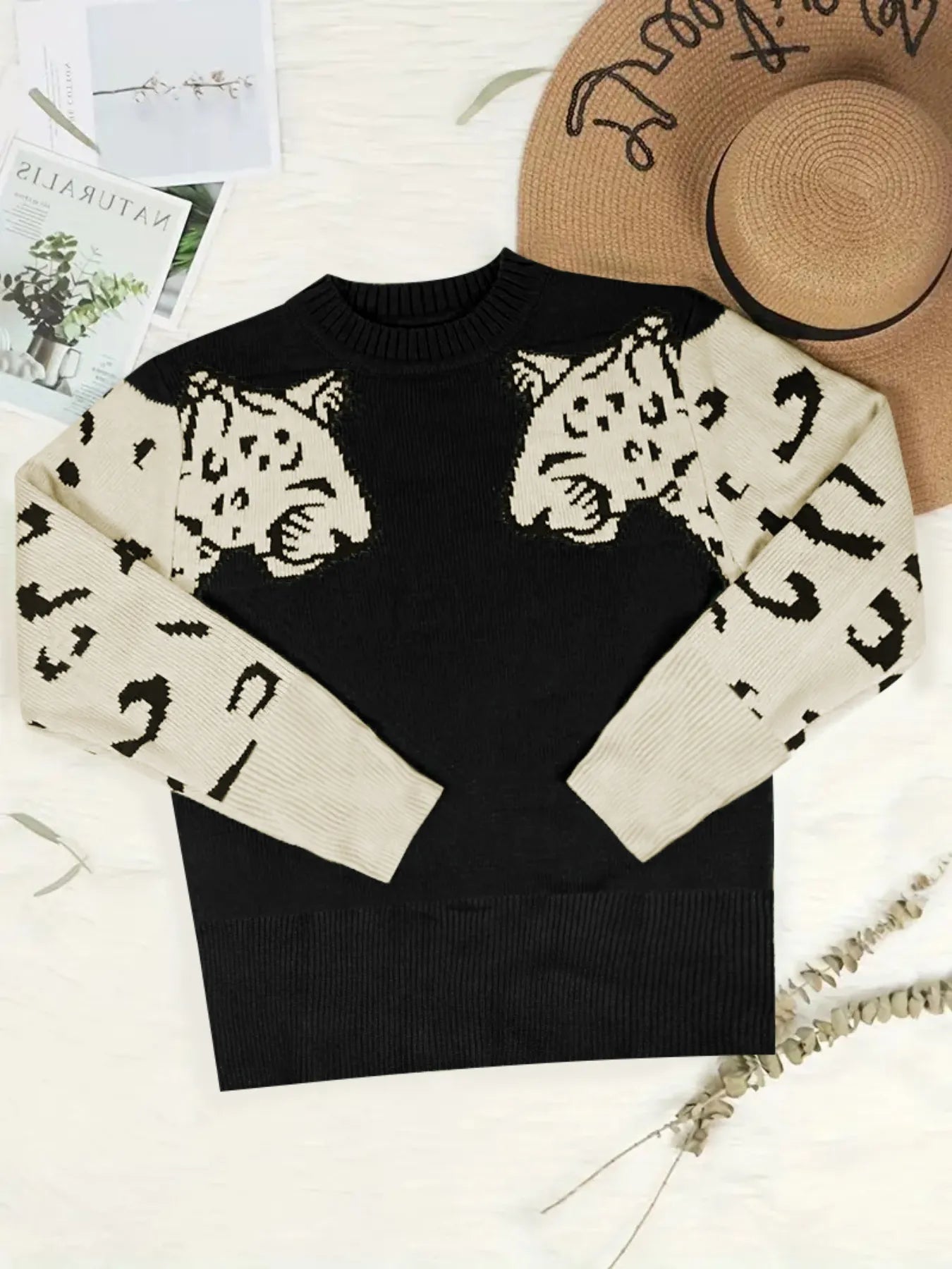 Leopard Round Neck Sweater - Velora