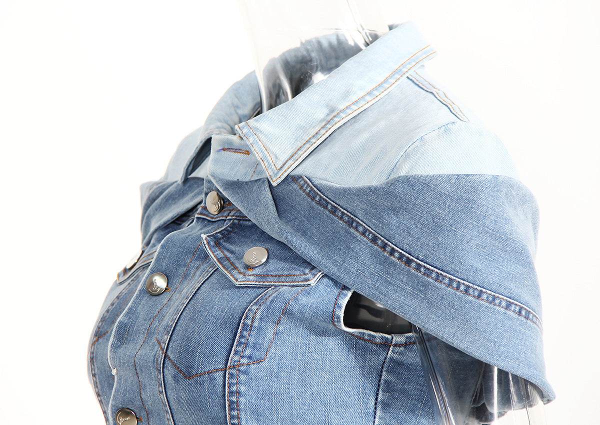 Sweet Cool Bandage Dress Shirt Slimming Denim jeans Shirt women