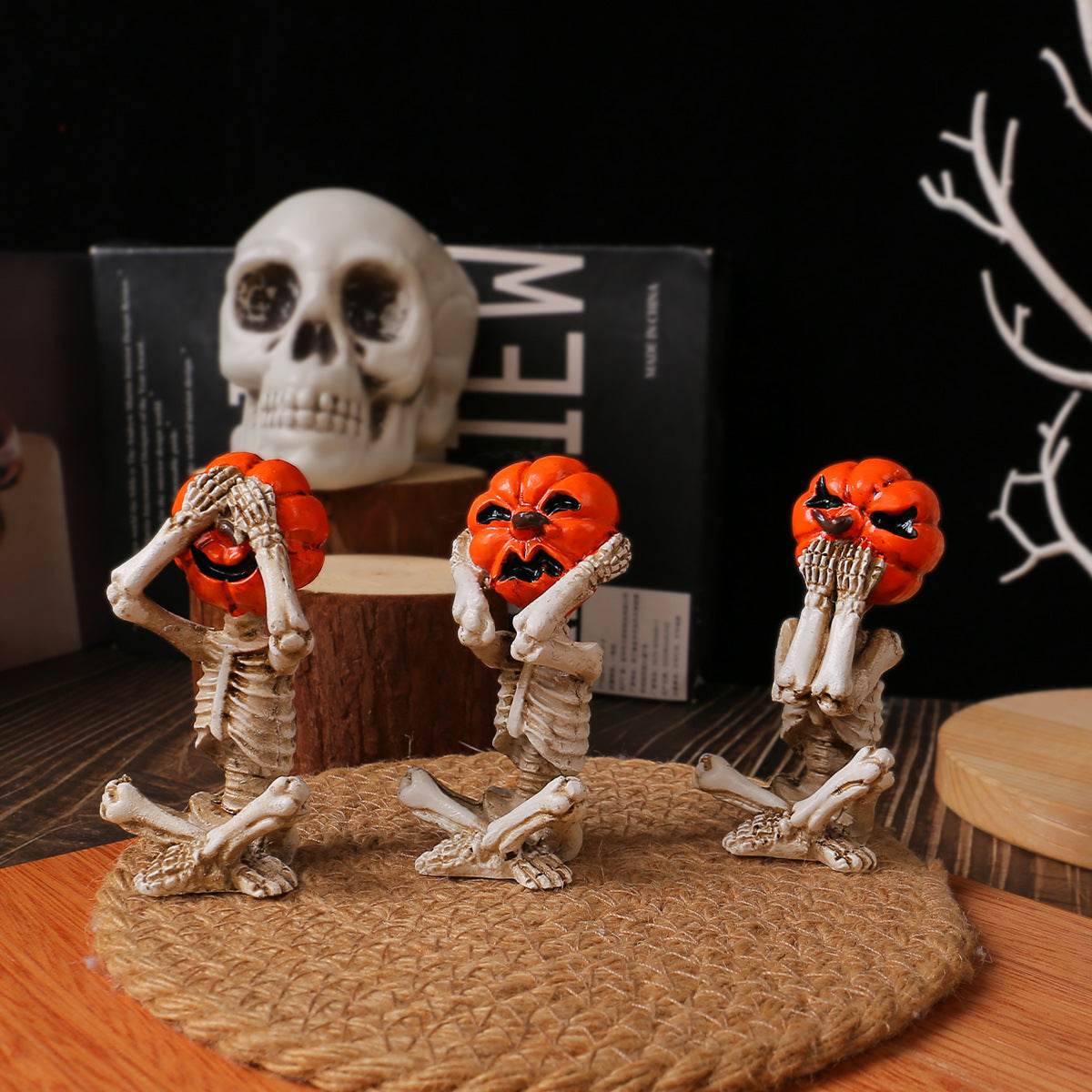 Pumpkin Head Skull Doll Ornaments Home Halloween Layout Props - Velora