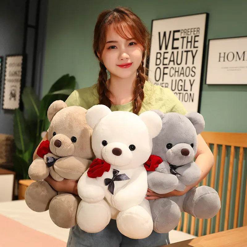 23-45cm New Lovely Hug Roses Teddy Bear Plush Pillow Stuffed Soft Animal Dolls Nice Birthday Gift Girlfriend Valentine's Day - Velora
