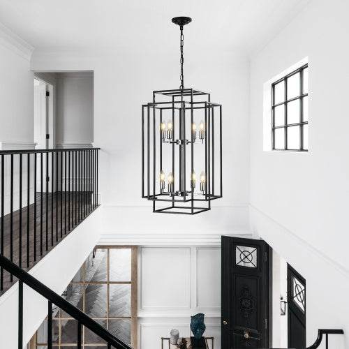 8 Lantern Tiered Chandeliers, Industrial Farmhouse Chandeliers - Velora