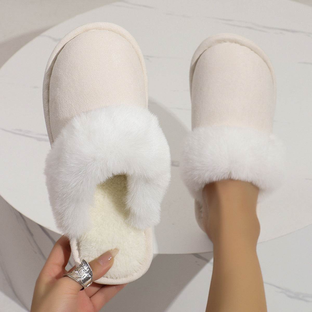 Winter Warm Plush Slippers Home Indoor Non-slip Bedroom Floor Soft Fuzzy Slipper For Couple Fashion Solid House Shoes - Velora