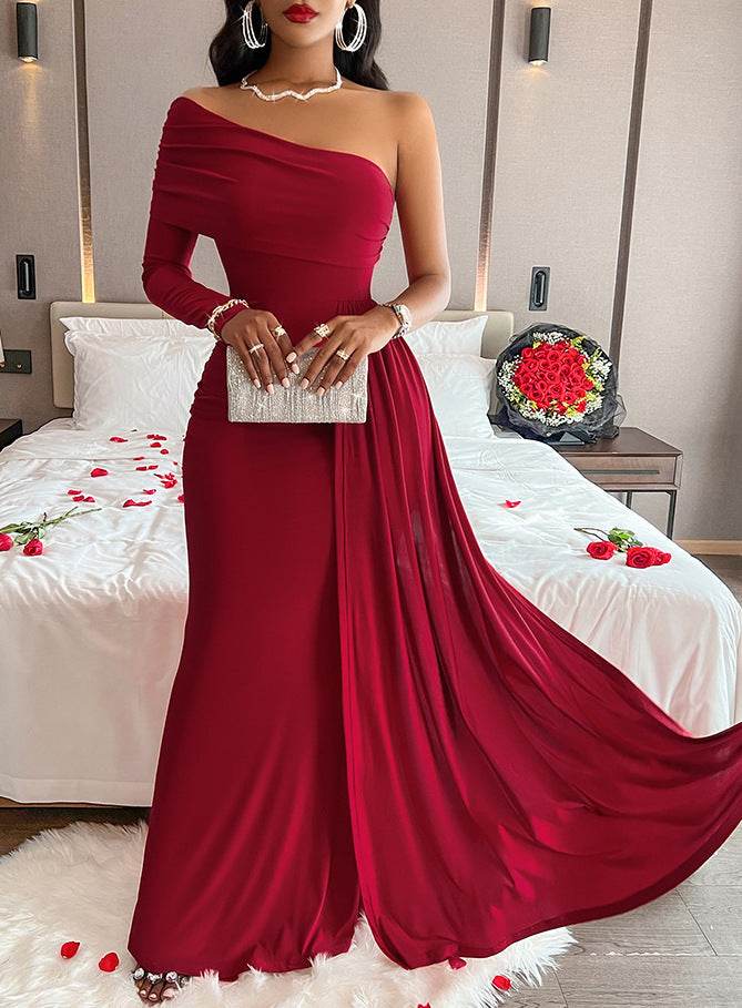 European And American Sloping Shoulder Dress - Velora