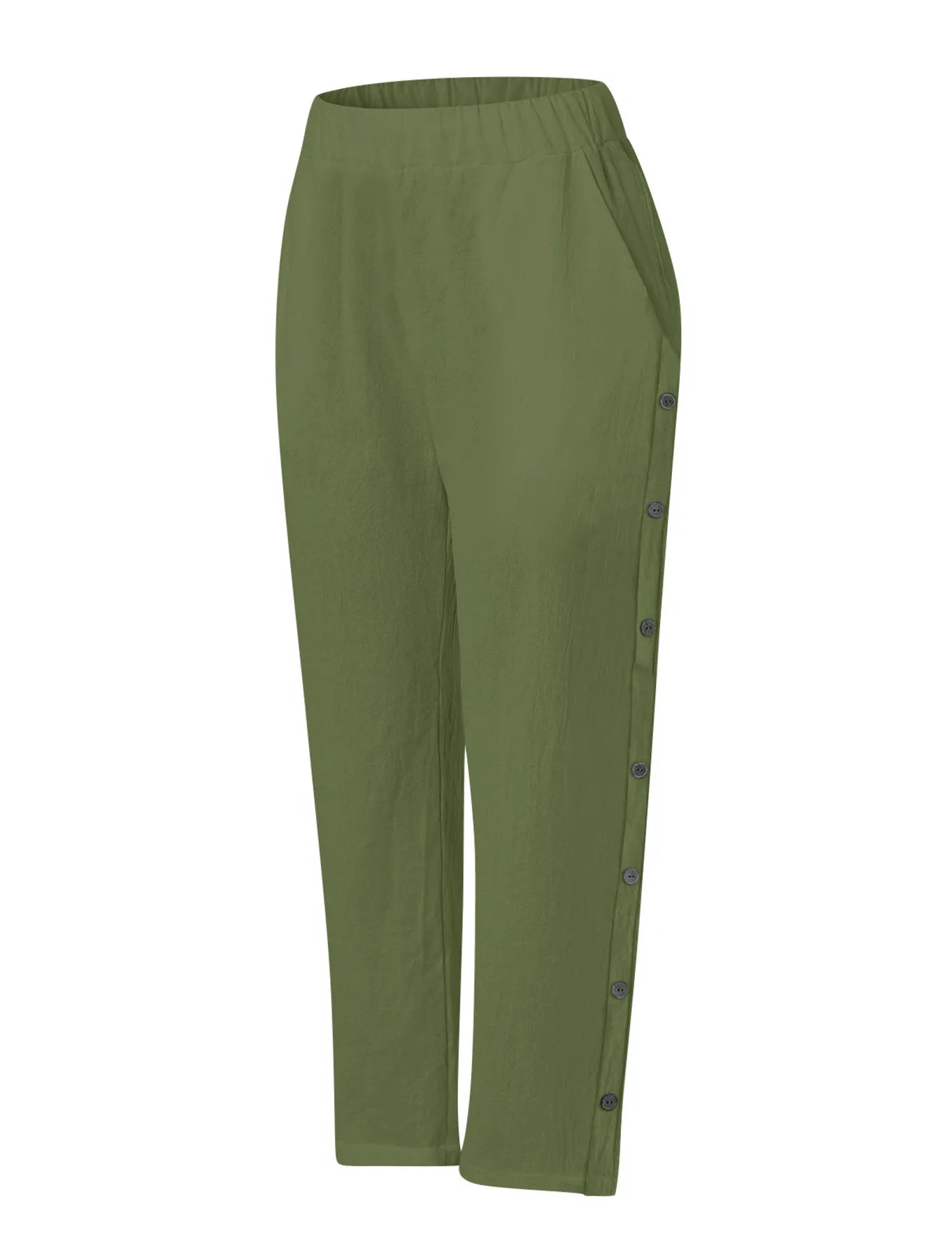 Full Size Side Decor Button Casual Wide Leg Pants Plus Size - Velora