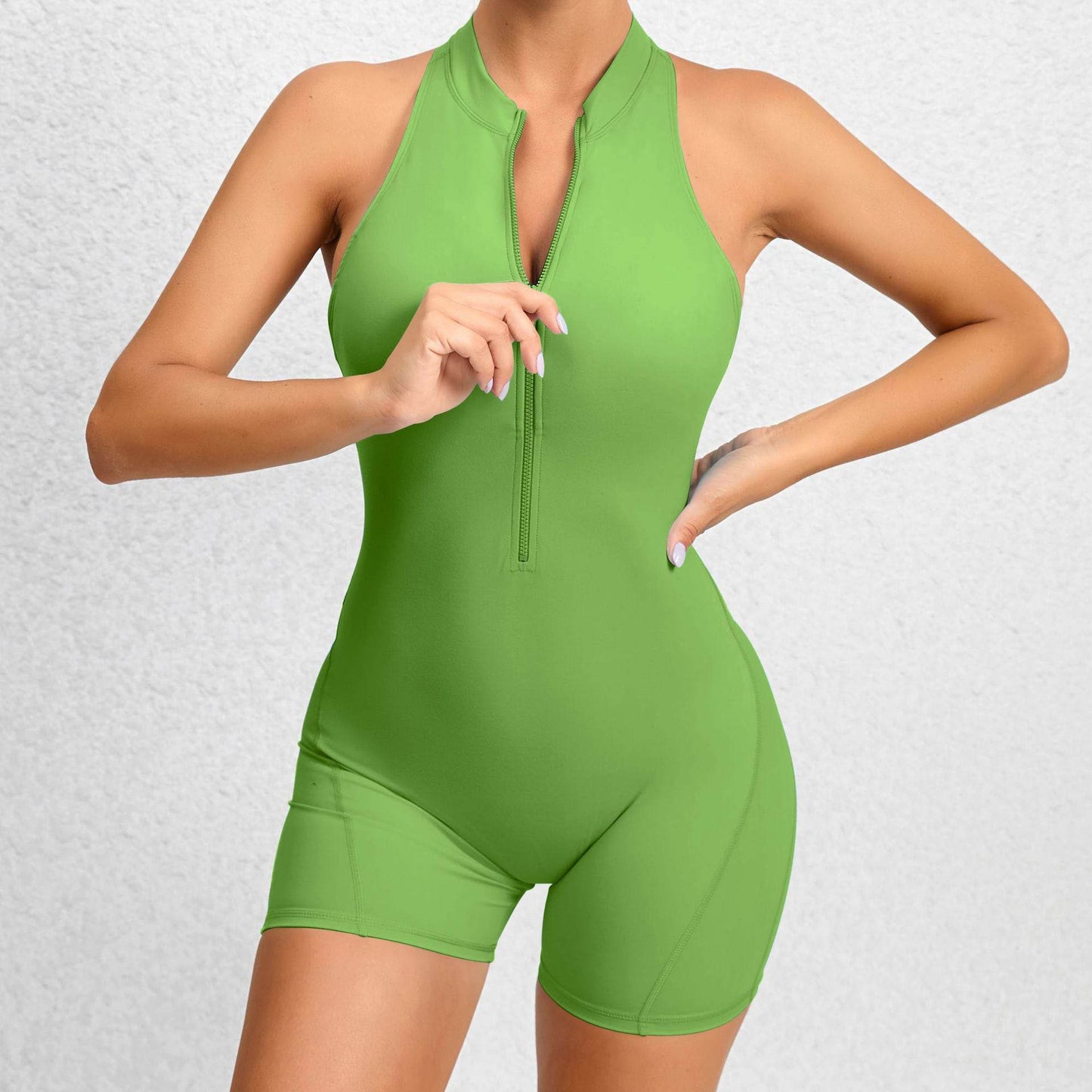 Zippered Yoga Fitness Shorts Jumpsuit Sleeveless Tummy Control Stretch Shapewear Butt Lifting Sportswear Women - Velora