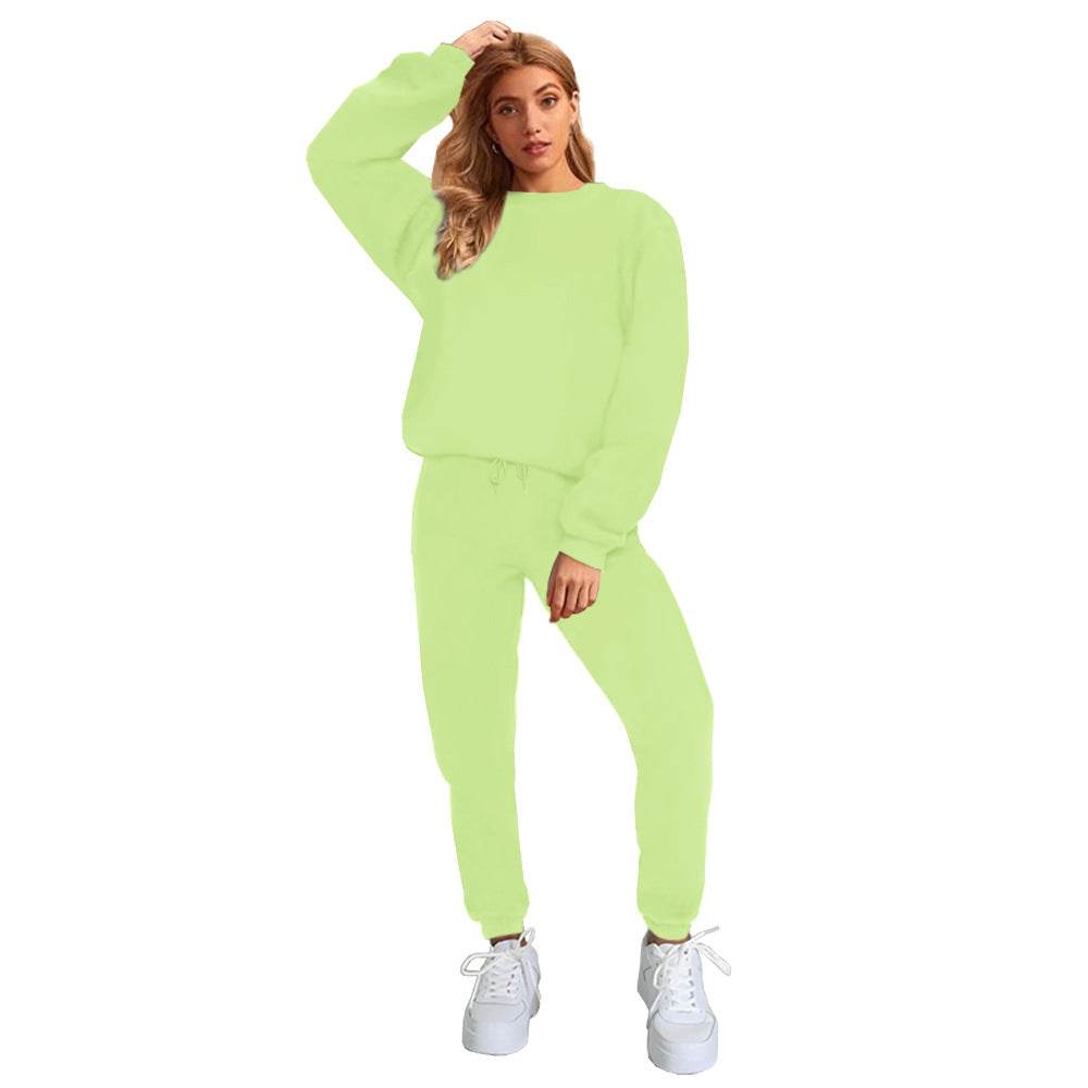 Women's Solid Color Round Neck Pullover Sweatshirt Pants - Velora