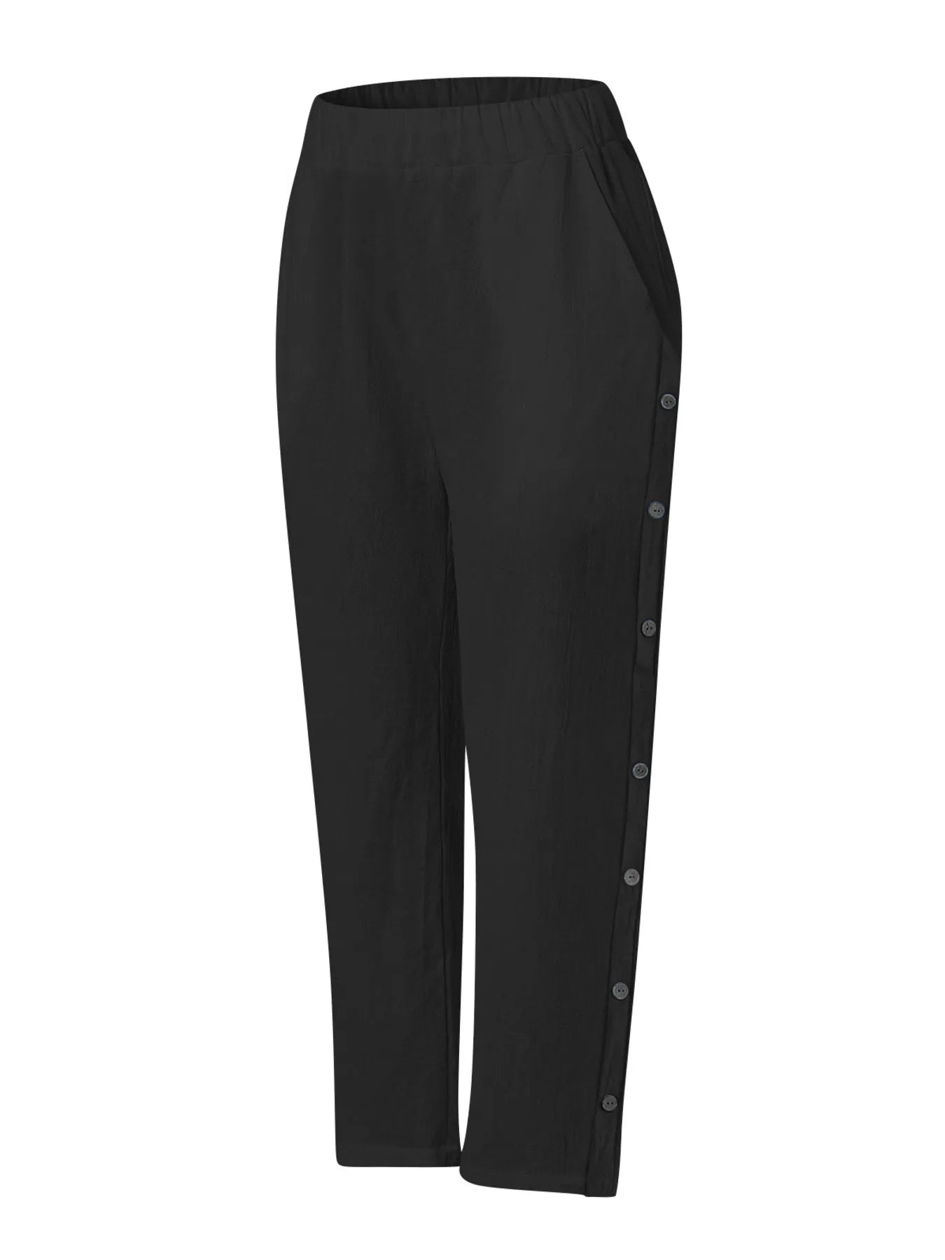 Full Size Side Decor Button Casual Wide Leg Pants Plus Size - Velora