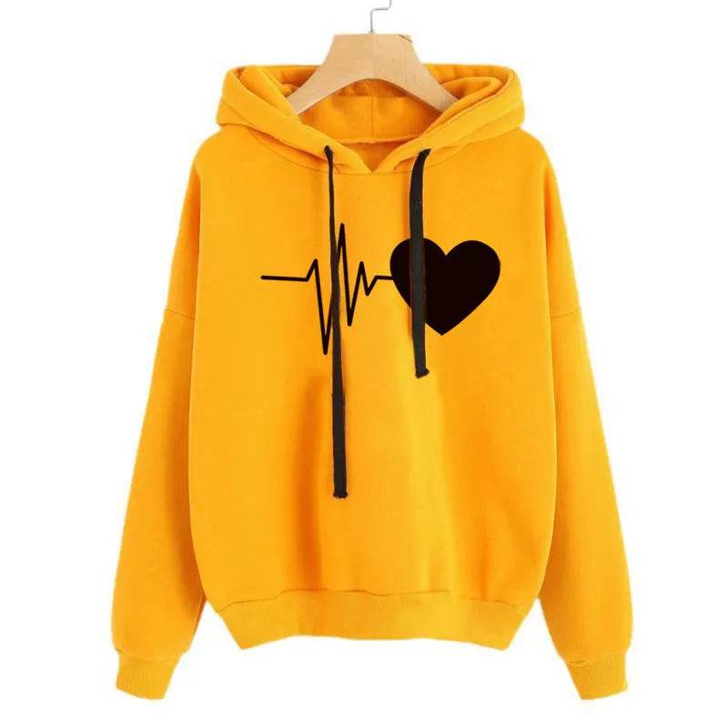 Unisex Heart Print Streetwear Hoodies sweatshirt Pullover Long Sleeve Clothes - Velora