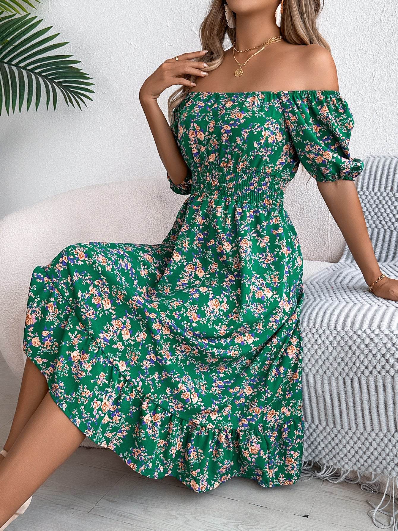 Floral Print Square Collar Dress Summer Fashion Ruffles Dresses Women's Clothing - Velora
