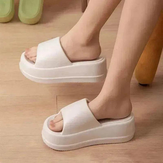 7cm High Heel Flat Slippers Summer Solid Color Non-slip Floor Home Shoes Outdoor Garden Slippers For Women - Velora