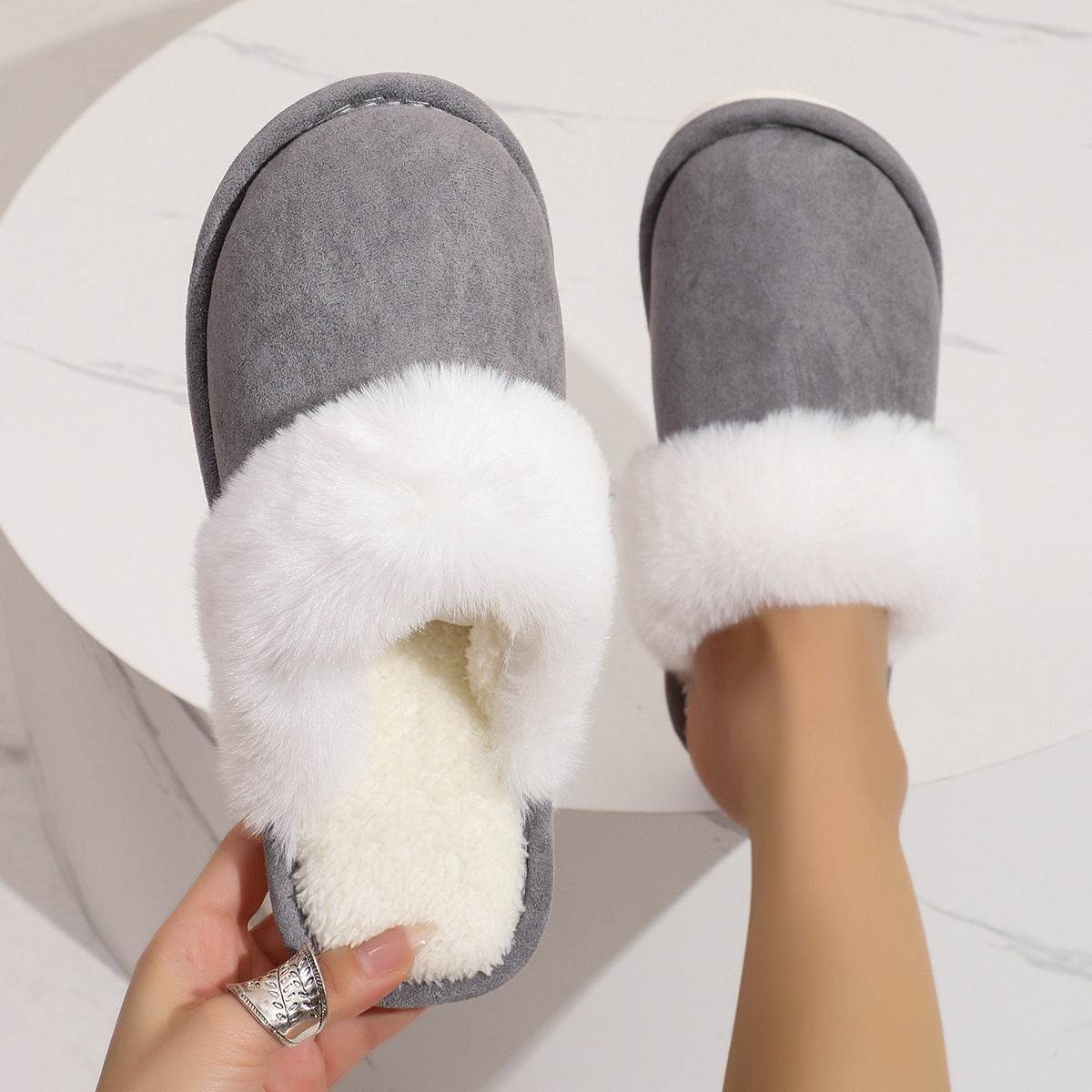 Winter Warm Plush Slippers Home Indoor Non-slip Bedroom Floor Soft Fuzzy Slipper For Couple Fashion Solid House Shoes - Velora