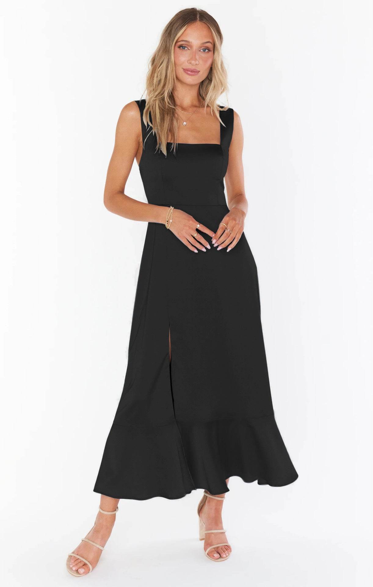 Temperament Suspender Split Dress With Lace-up Design Fashion Summer Ruffled Beach Dresses For Women - Velora