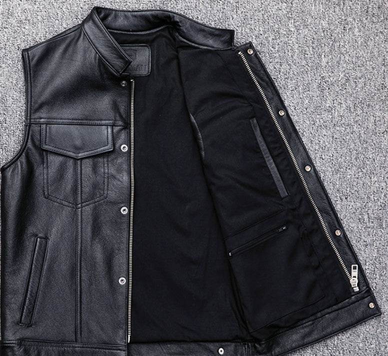 Vest Vest Button Motorcycle Motor Bike Casual Leather Waistcoat Plus Size - Velora
