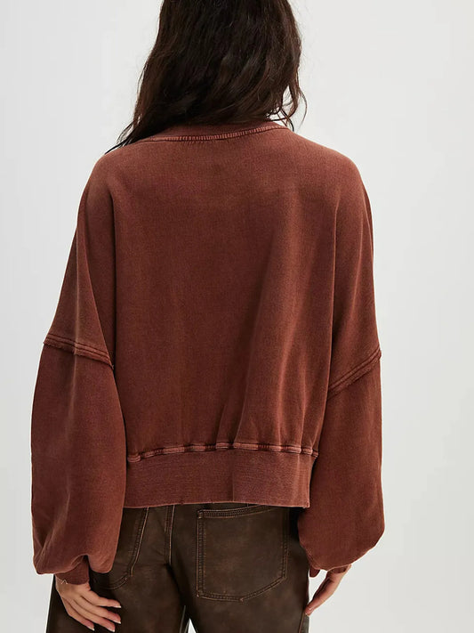 Print Round Neck Oversized Sweatshirt - Velora